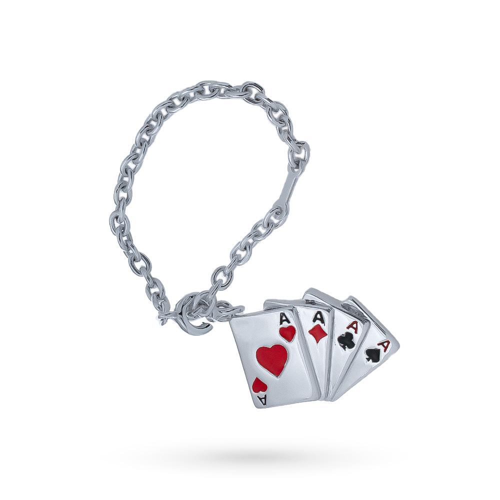 Portachiavi Carte gioco 4 Assi argento 925 smalto