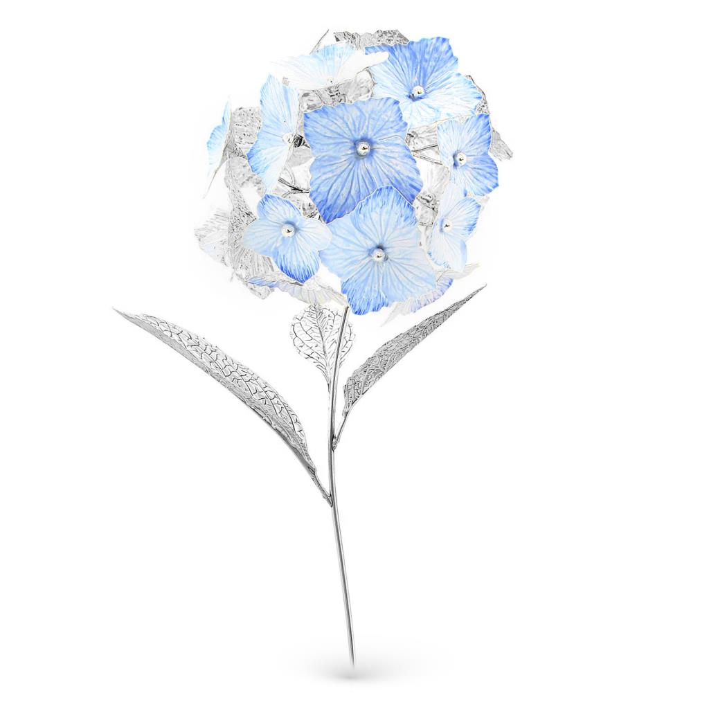 Light blue hydrangea ornament in sterling silver and enamel 49cm