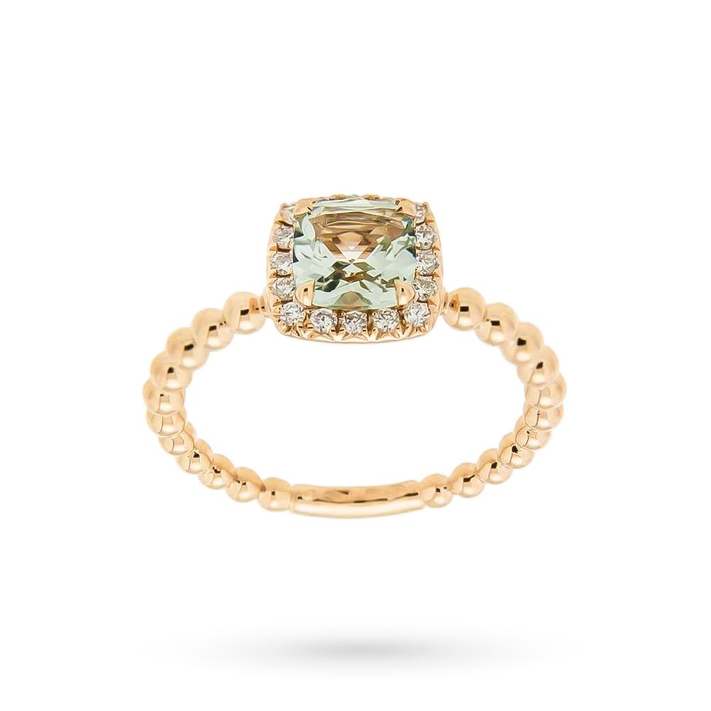 Anillo de oro rosa con amatista verde 0,77ct y diamantes 0,16ct