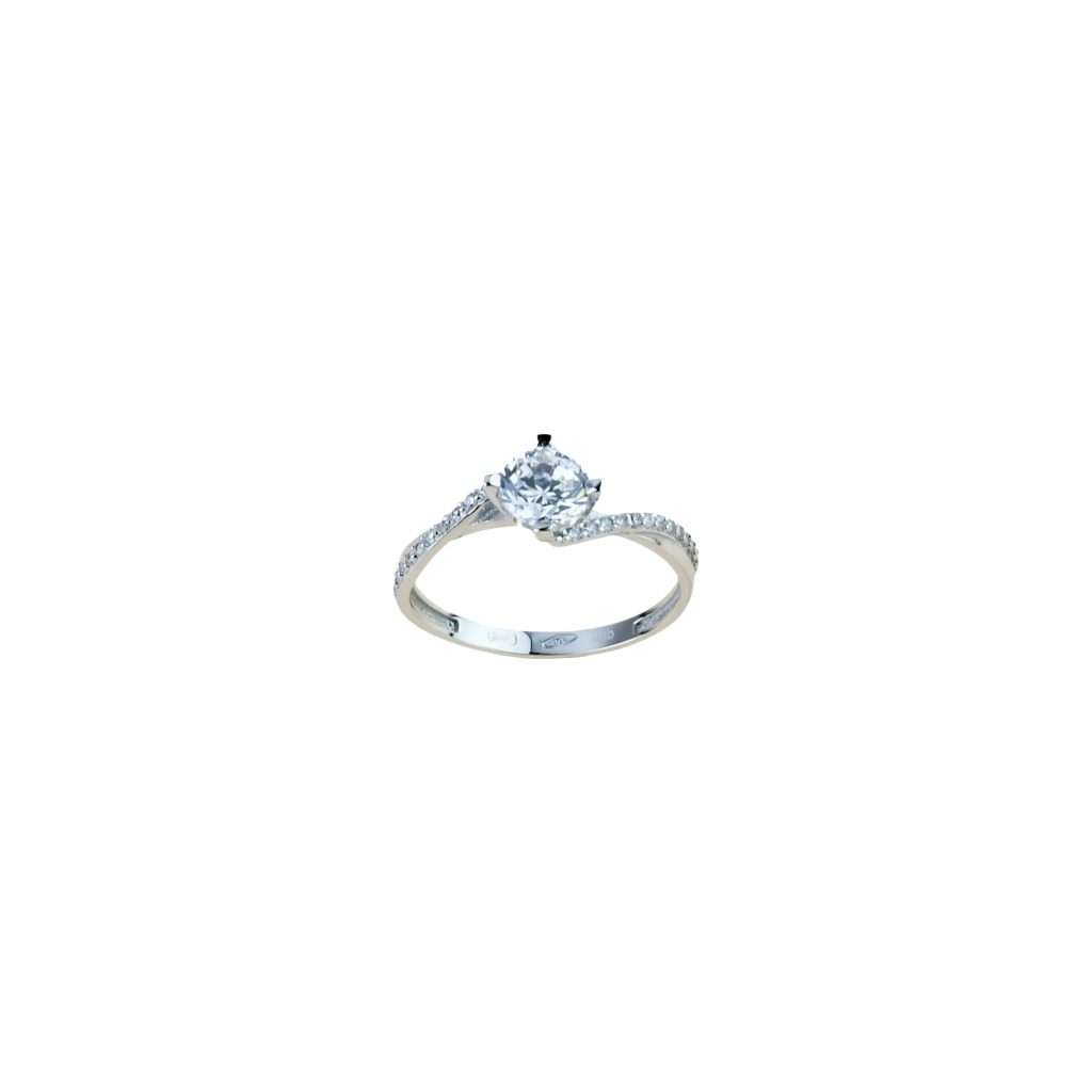 18kt gold Valentino solitaire ring with 7mm zirconia and 4 prongs with lateral zirconia pavé