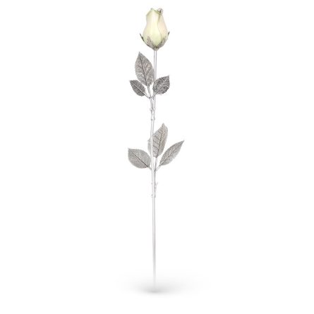 White rose ornament in sterling silver and enamel 48cm