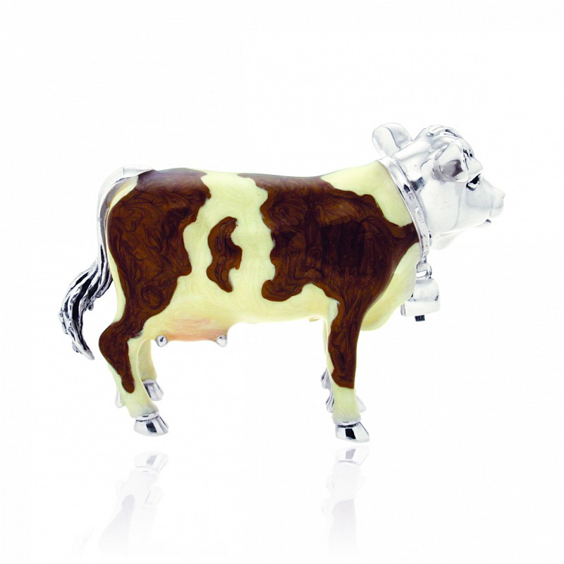 Large enamelled cow silver ornament Saturnoo ST108-1