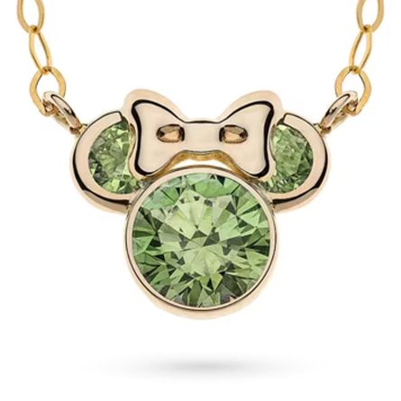 Collana bambina Disney Minnie oro giallo 9kt cristalli verdi