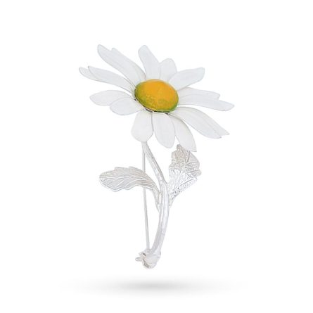 Daisy flower brooch in 925 sterling silver and enamel 6,5cm