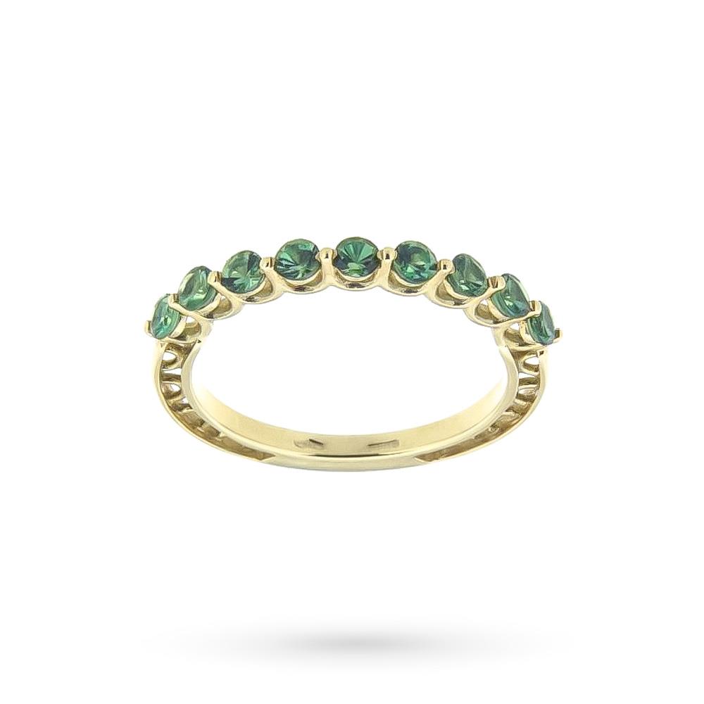 Anello riviera in oro giallo con 9 tsavoriti verdi