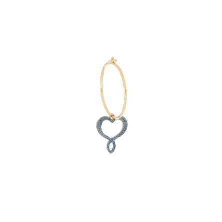 Orecchino cerchio singolo Maman et Sophie oro giallo cuore pendente polvere diamanti blu