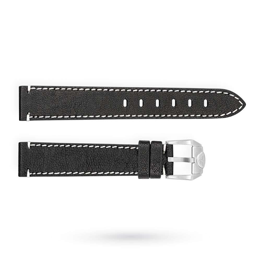 Correa de cuero cosida Squale negra de 18 mm
