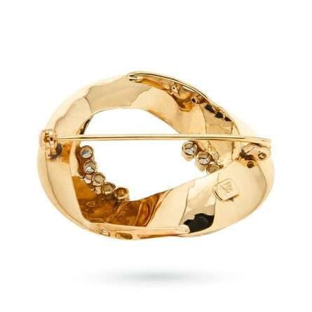 Spilla ovale in oro giallo 18kt con zaffiri azzurri