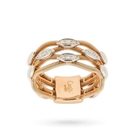 Anello in oro rosa con trafori ed elementi di diamanti
