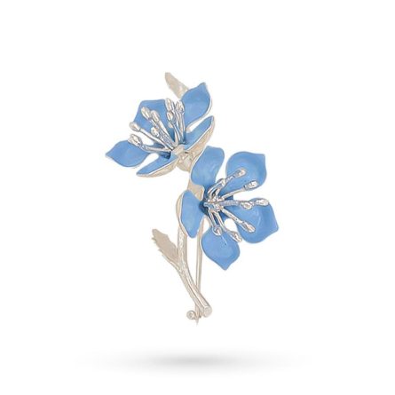 Peach blossoms 925 sterling silver brooch blue enamel h 5,00 cm