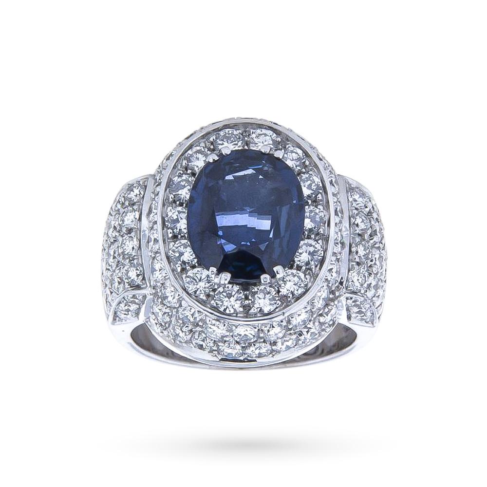 Anello Oro Bianco 18kt Zaffiro 4,02 ct e Diamanti