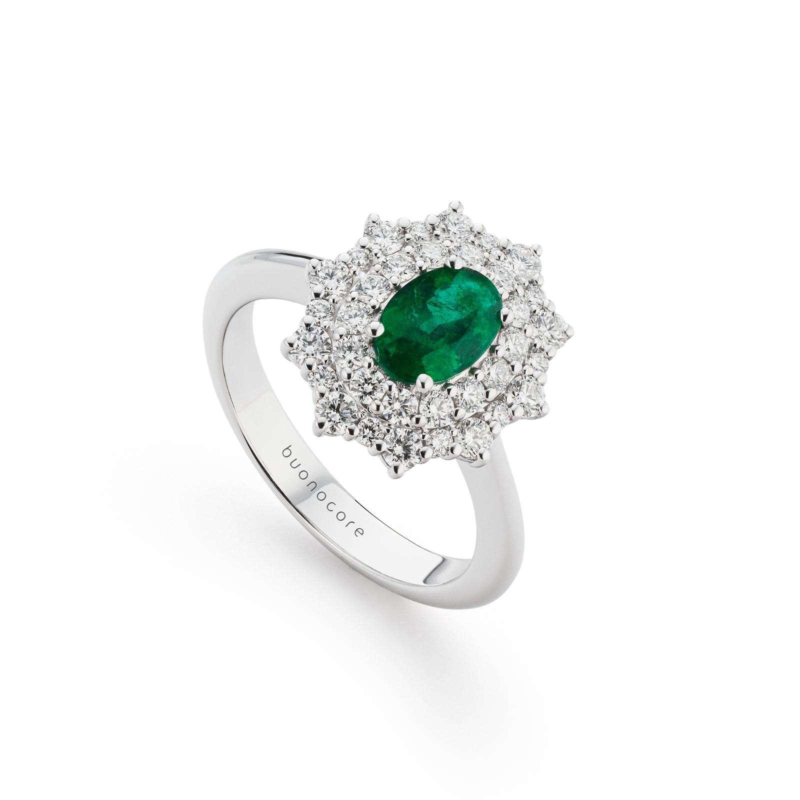 Anello smeraldo e diamanti Buonocore oro bianco 18kt