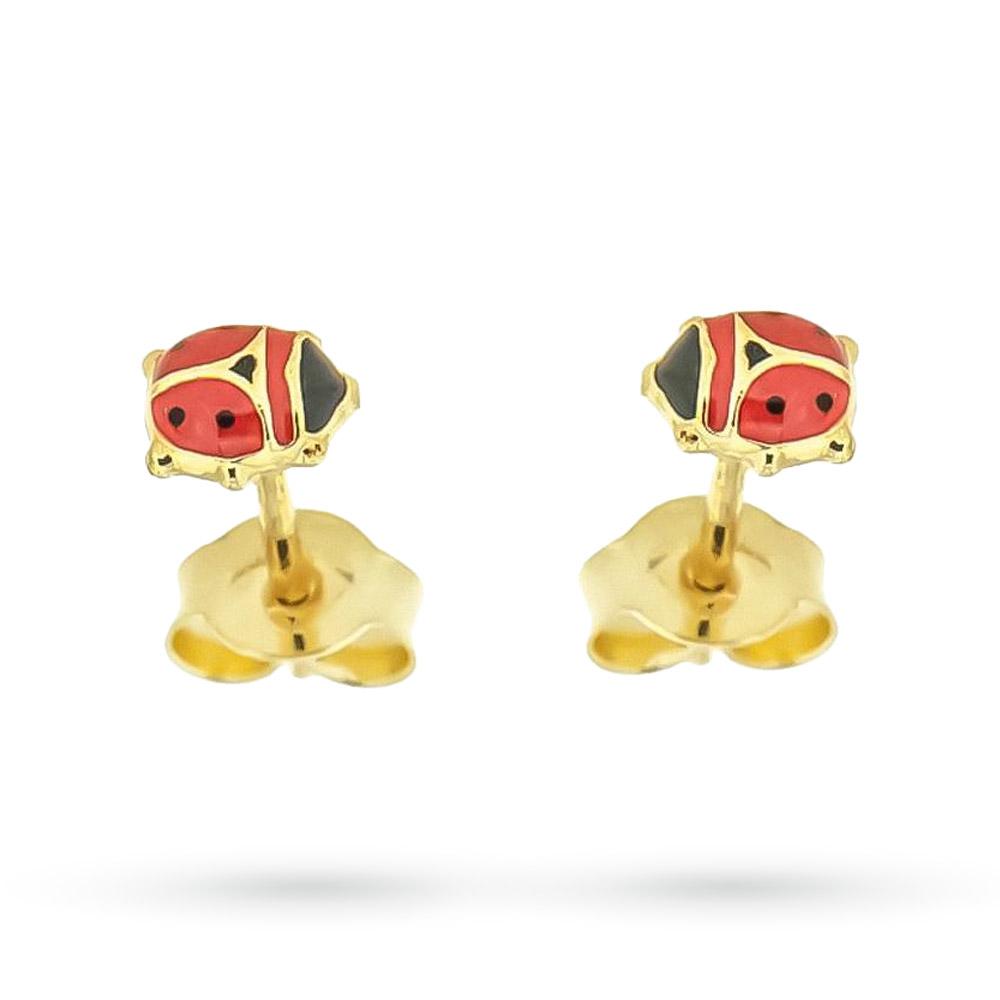 Orecchini bimba coccinella smaltata in oro giallo 18kt