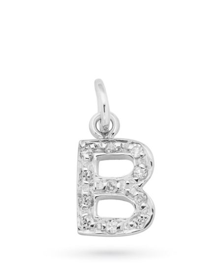Ciondolo in oro bianco con lettera B e diamanti