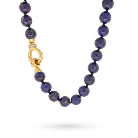 Collana lapislazzuli 46cm chiusura oro giallo diamanti 0,10ct