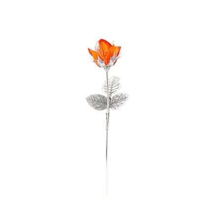 Saturno - Large "Amber" Rose Hand Painted Orange H 36 cm Silver Ornaments