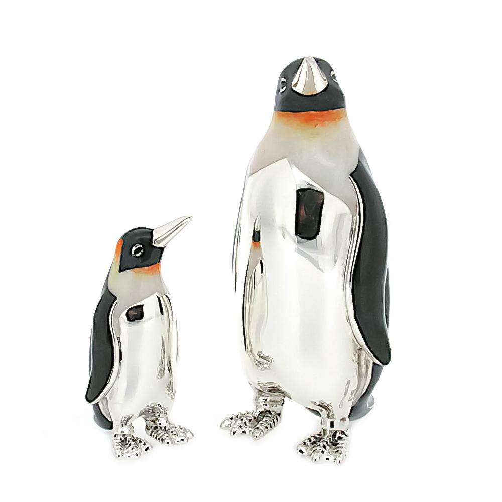 Pair of enamel penguins silver ornament Saturnoo ST155