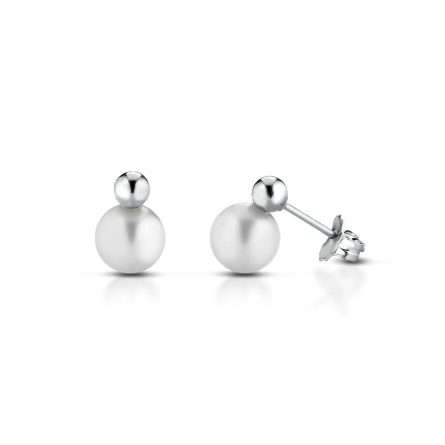 Orecchini con perla fresh water Ø 5,5mm e sfera lucida