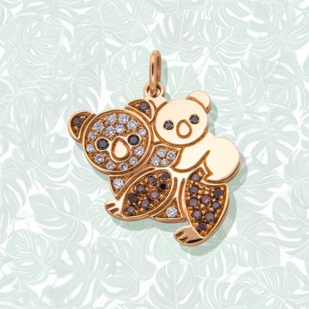 Ciondolo koala mamma e cucciolo oro rosa diamanti 0,57ct