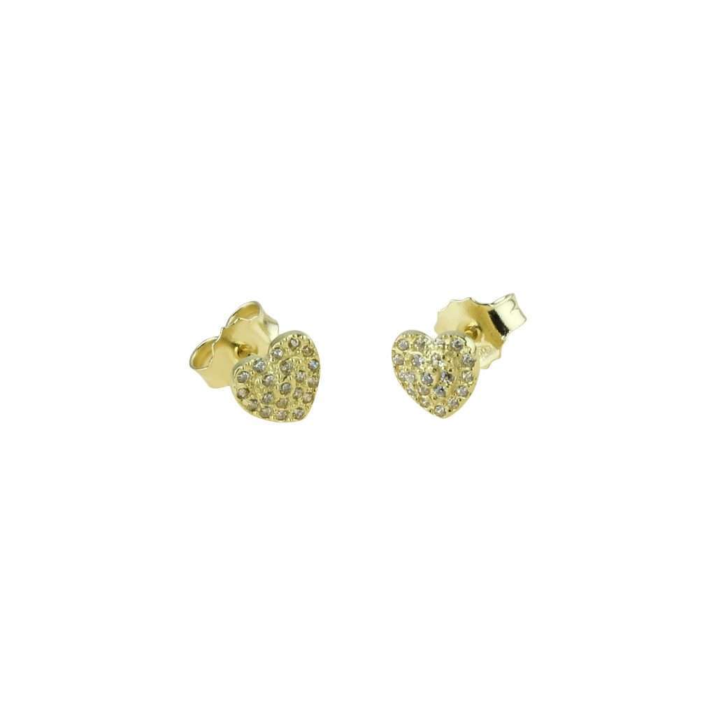 18kt Gold Heart Earrings with 8mm Zirconia Pave