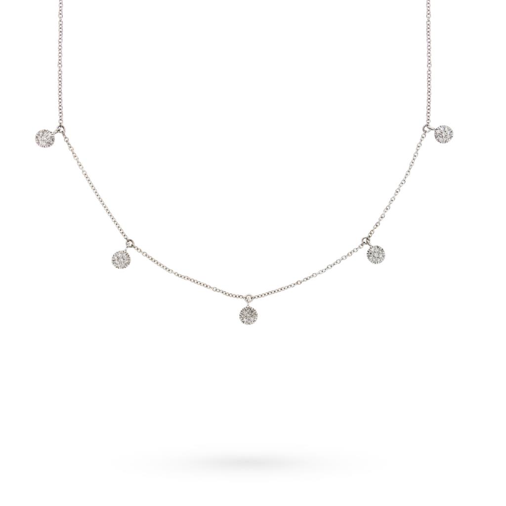 Cadena rolo de oro blanco con 5 colgantes de diamantes 0,16ct