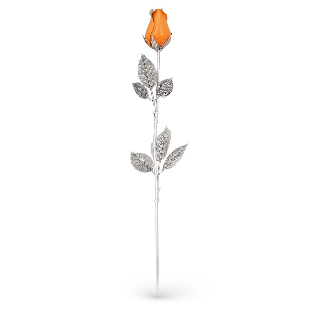 Red rosebud ornament in sterling silver and enamel 48cm — RDA320-91