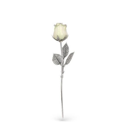 White rose ornament in sterling silver and enamel 17cm