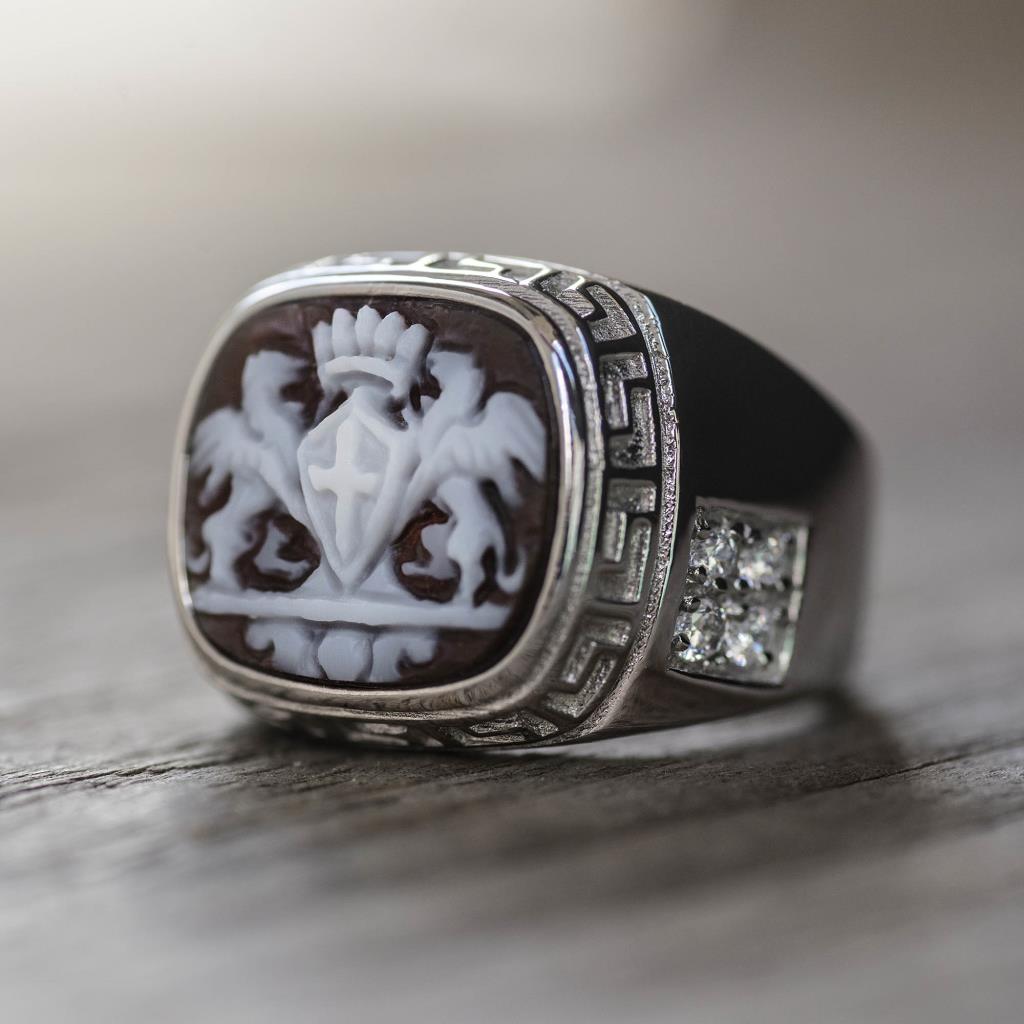 Anillo de Génova en plata 925 con camafeo del escudo de la ciudad