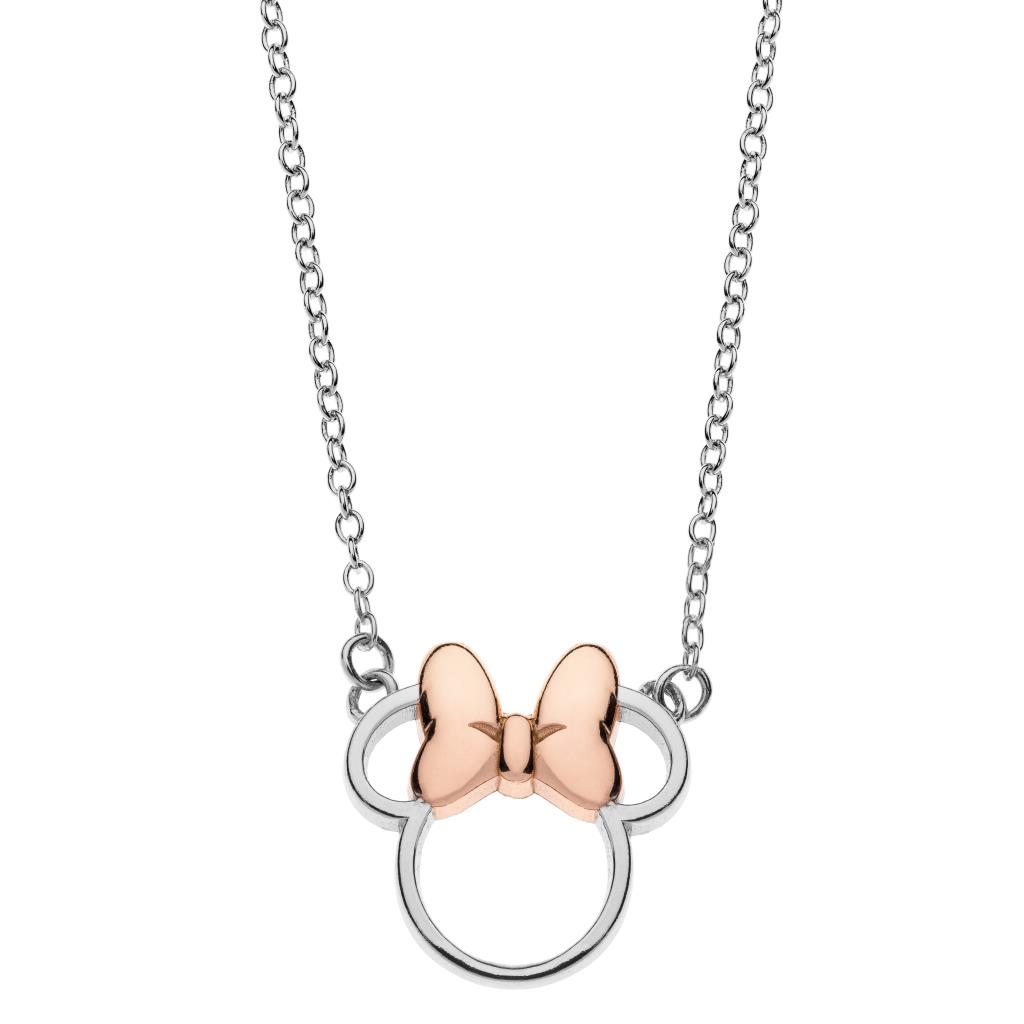 Collana bambini Disney argento 925 Mickey and Minnie sagoma minnie fiocco rosa
