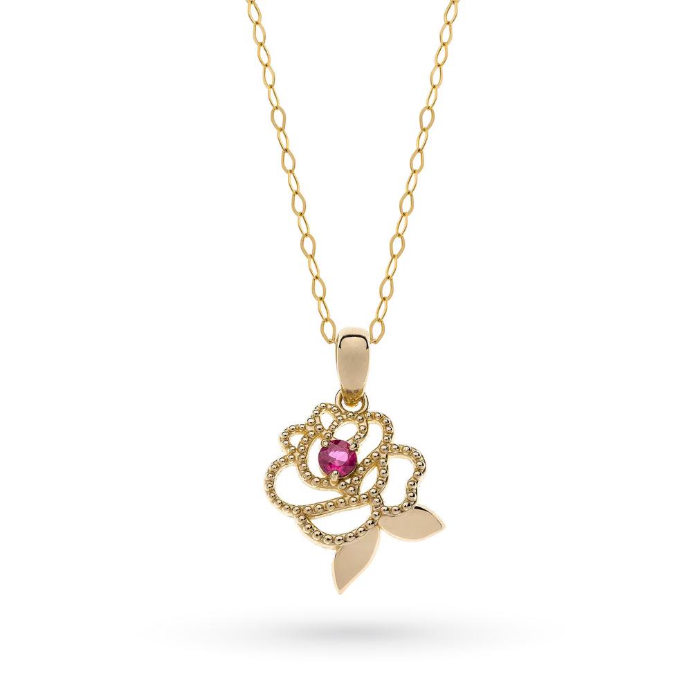Collana Disney Princess Rosa Oro giallo 9kt cristallo rosso