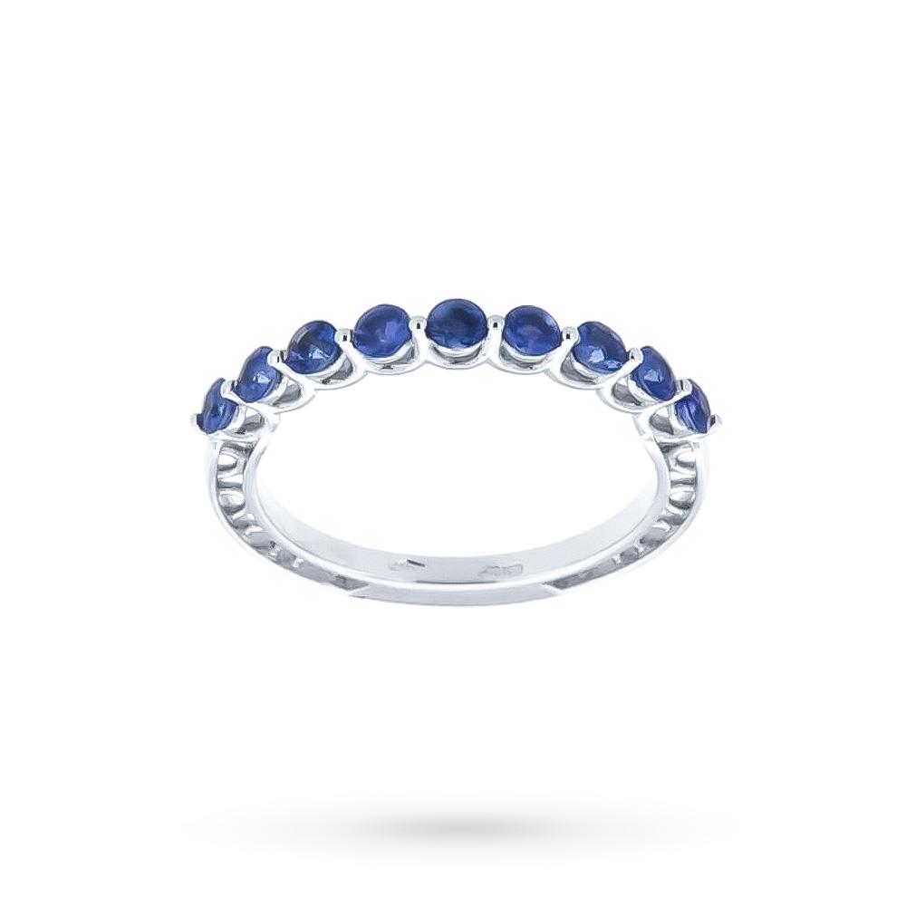 Anello riviera oro bianco 18kt 9 zaffiri blu