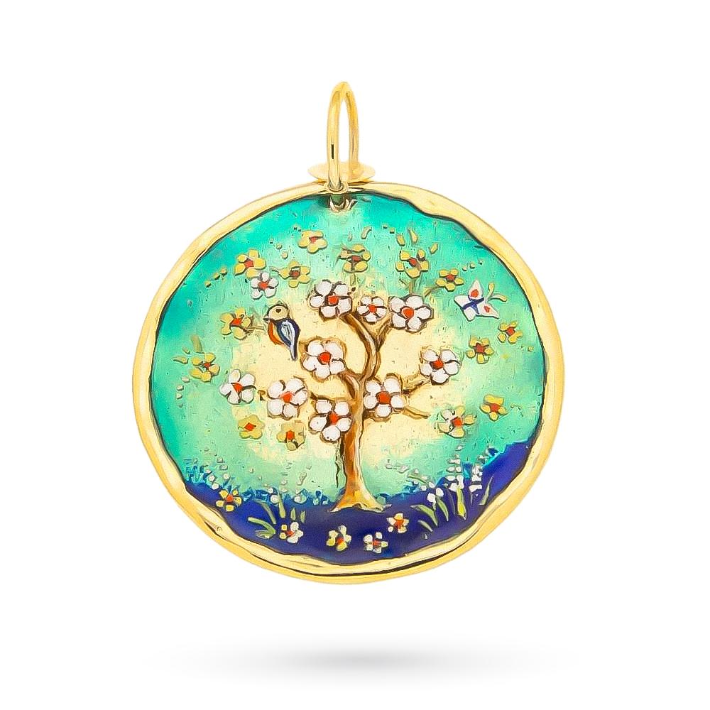 18kt yellow gold Gabriella Rivalta pendant with Flowered Tree
