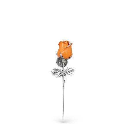 Orange rose ornament in sterling silver and enamel S size 13cm