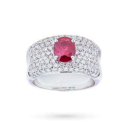 Anillo de oro blanco con rubí de 1,13ct y diamantes de 1,03ct