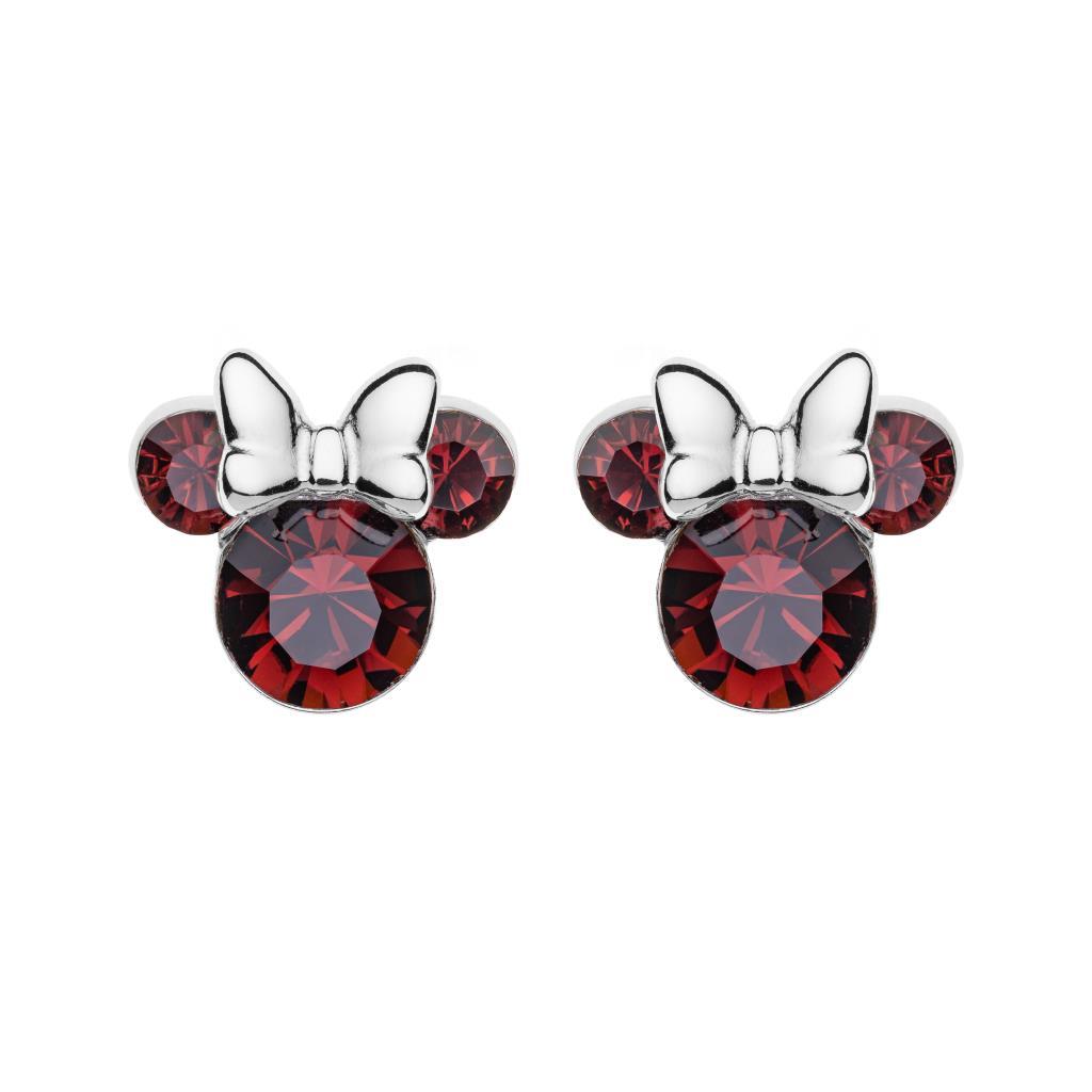Orecchini bambina Disney Minnie argento cristallo rosso granato