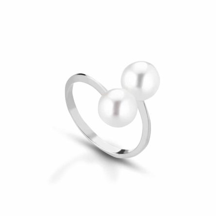 Anello con perla coltivata in oro 18kt Ø 7,5-8 mm due perle