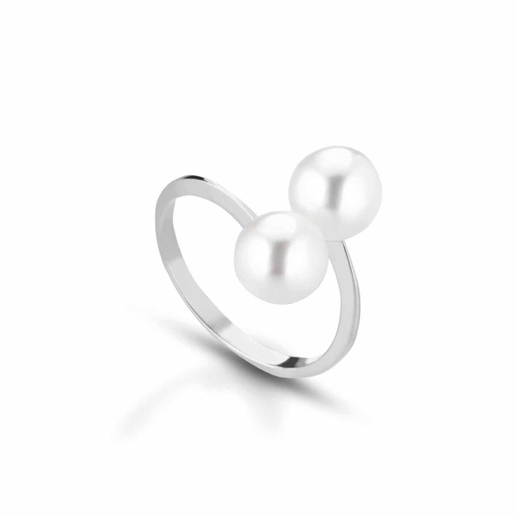 Anello con perla coltivata in oro 18kt Ø 7,5-8 mm due perle