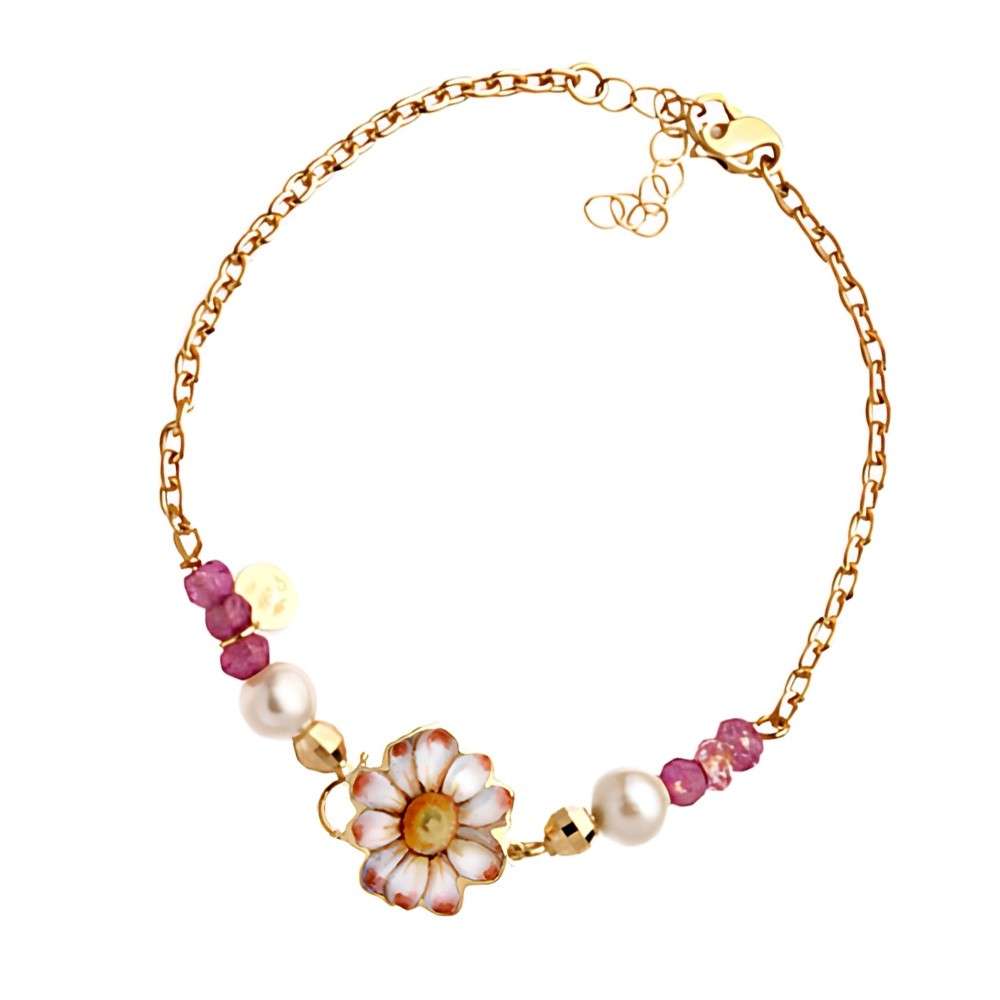Pulsera de margaritas de Gabriella Rivalta con perlas de turmalina doradas
