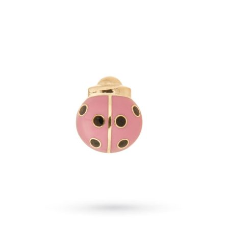 Pink and black ladybug brooch in 18kt yellow gold with enamel