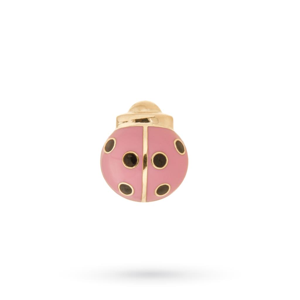 Broche de mariquita rosa y negra en oro amarillo esmaltado de 18 kt