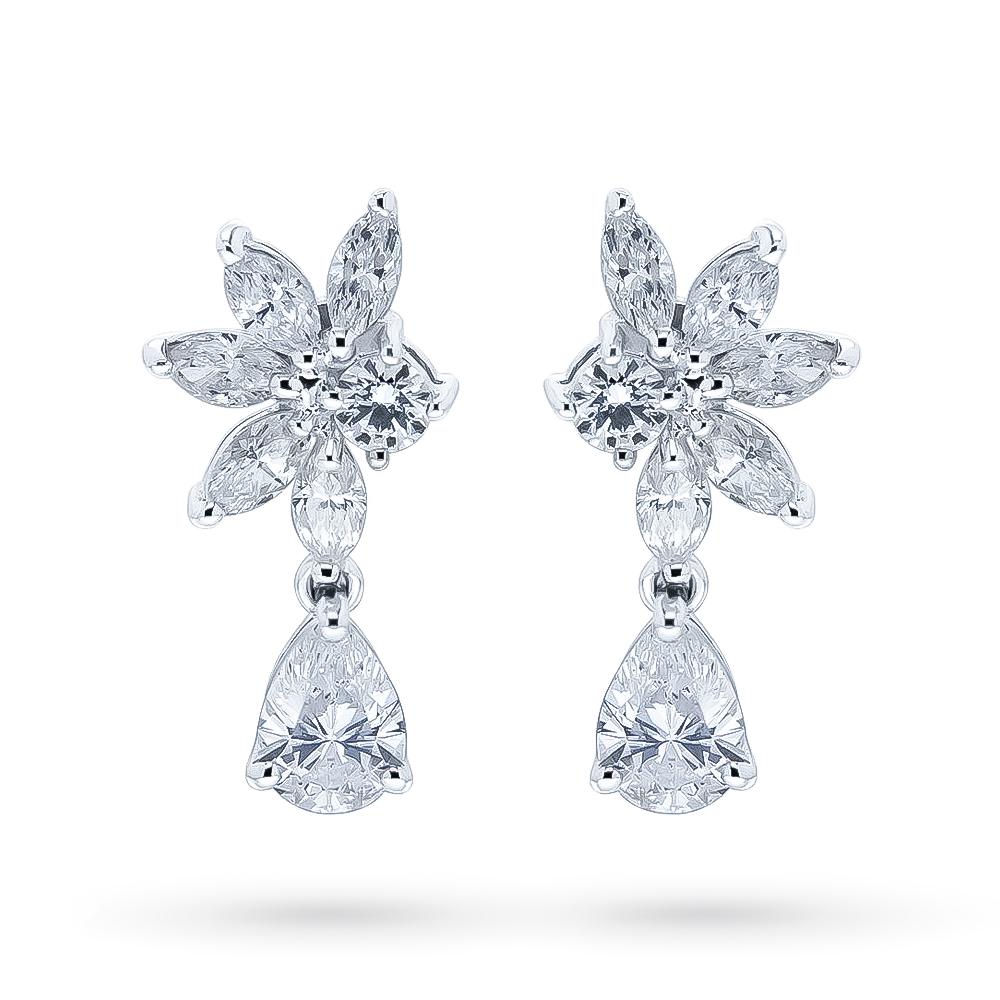 Pendientes colgantes de flores de oro con diamantes 3.96ct
