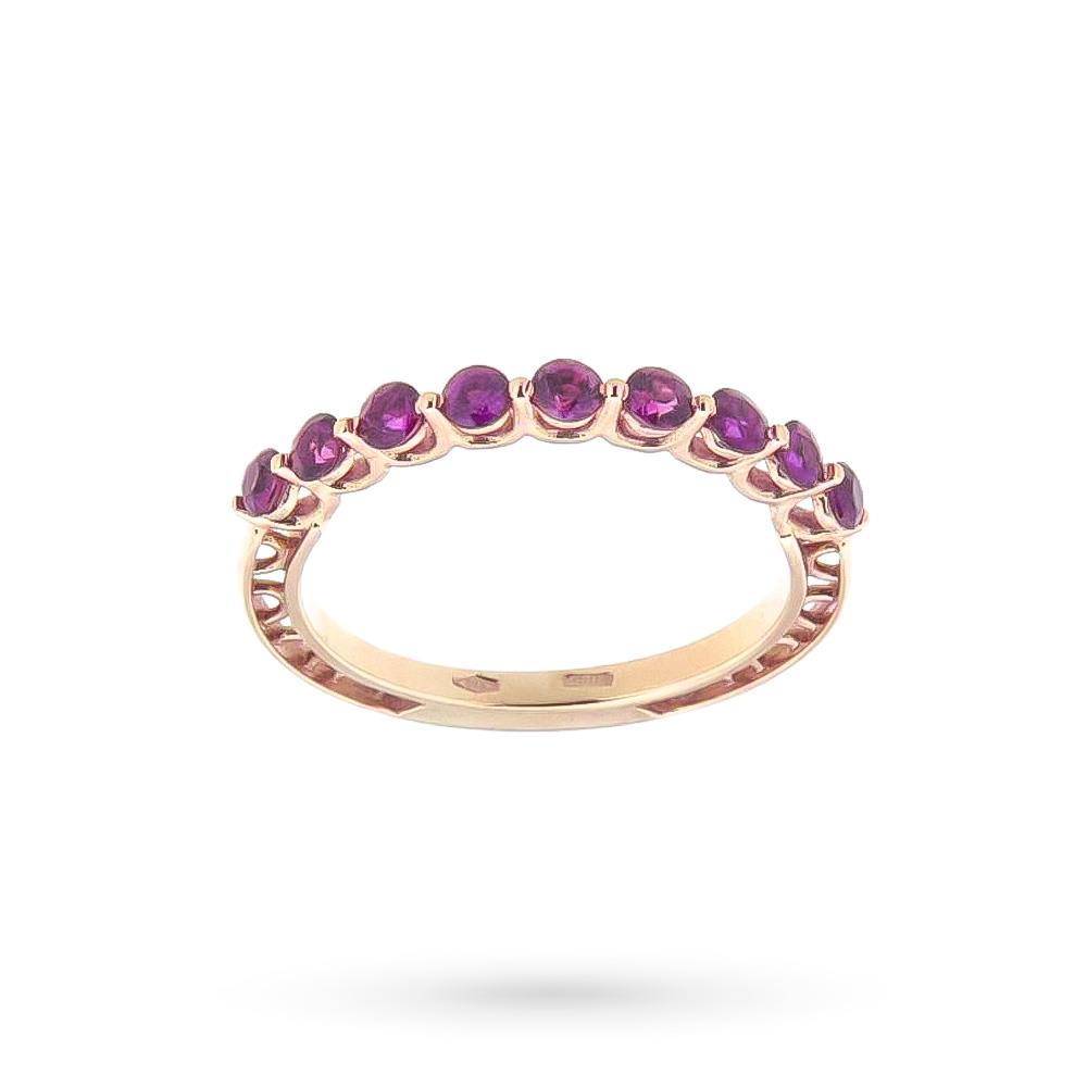 Anello riviera oro rosa 18kt 9 rubini rossi
