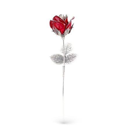 Red rose ornament in sterling silver and enamel 36cm