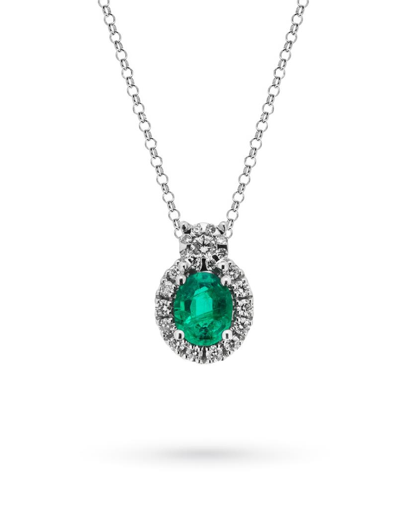 Collar de esmeralda ovalada en oro blanco 0.26ct diamantes 0.11ct Mirco Visconti