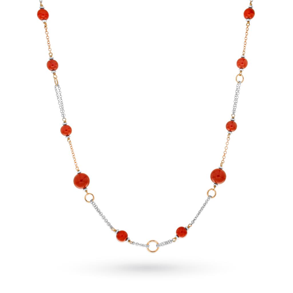 18kt gold red coral necklace 52cm