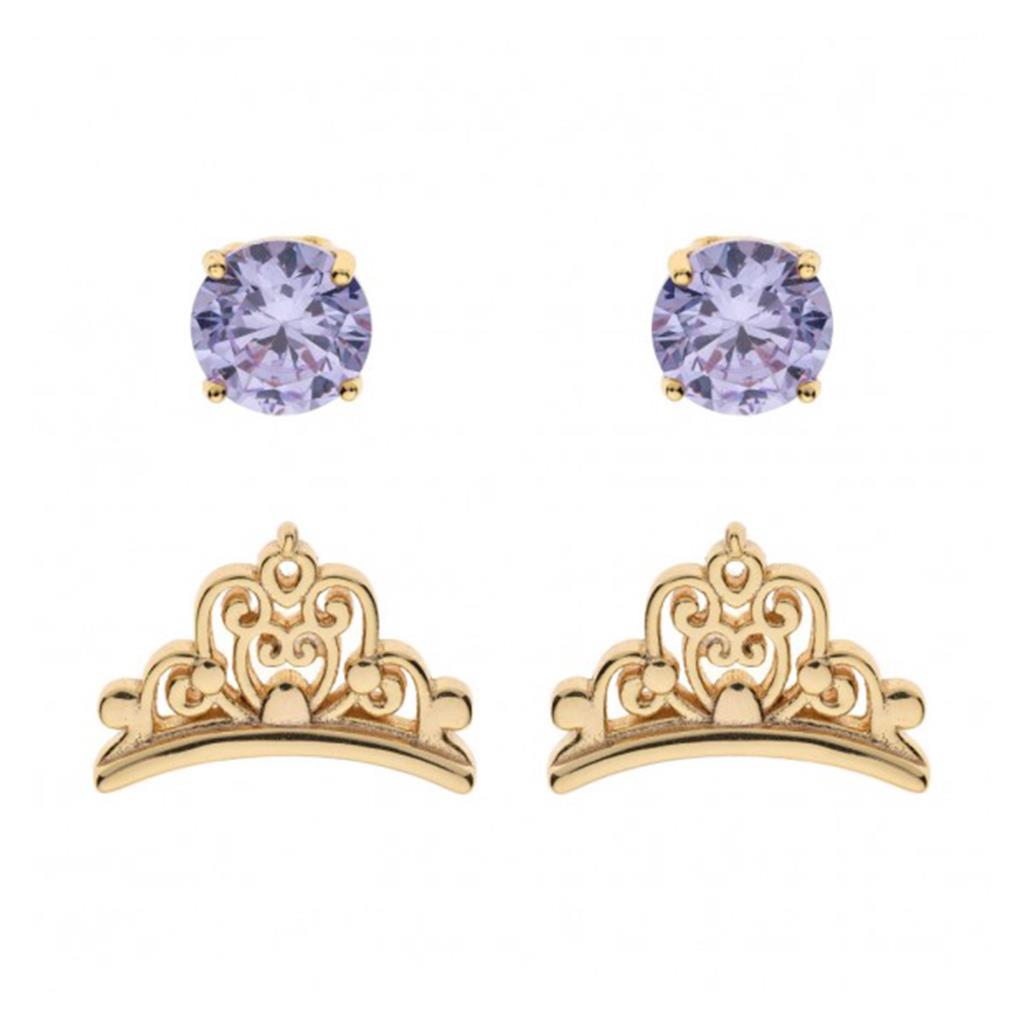 Orecchini bambina Disney Princess Corona cristallo lilla