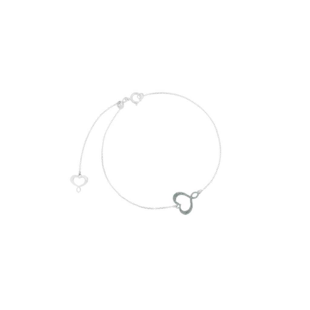 Bracciale Maman et Sophie oro bianco cuore centrale polvere diamanti celeste 8x10 mm