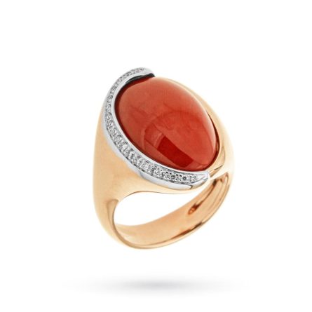 Anillo ovalado de oro rosa con coral y diamantes de 0,10ct