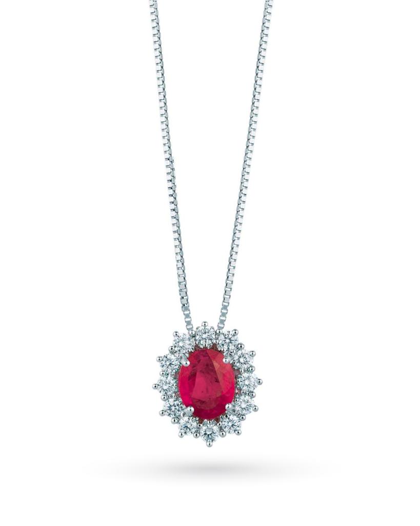 Collar de oro blanco con rubí ovalado 0,83 ct y diamantes 0,31 ct Mirco Visconti