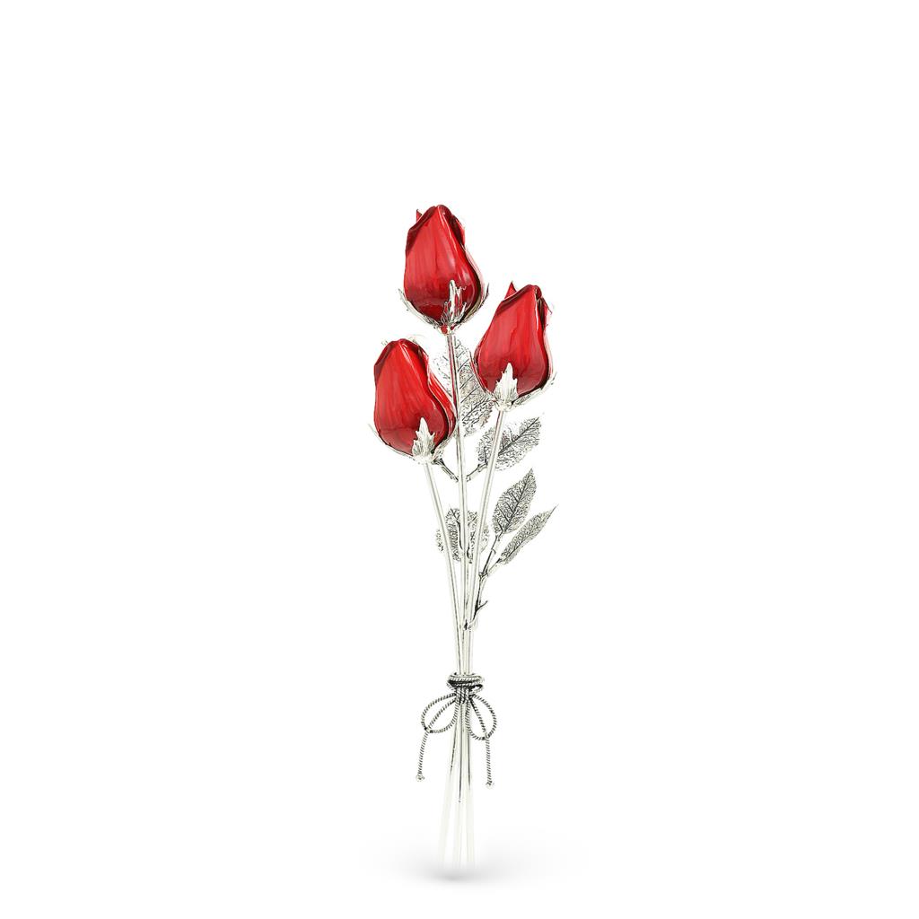 Bouquet of red roses ornament in sterling silver and enamel 25cm